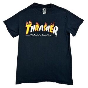 Mens Thrasher Skateboard Magazine Graphic T Shirt Y2K Black Size Small